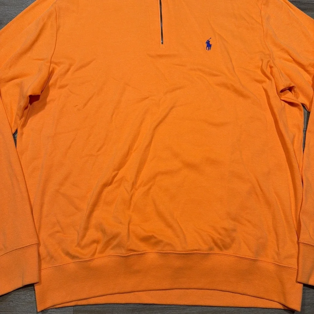 Polo Golf Ralph Lauren Men's LARGE‎ 1/4 Quarter Zip Sweater Orange Blue Cotton